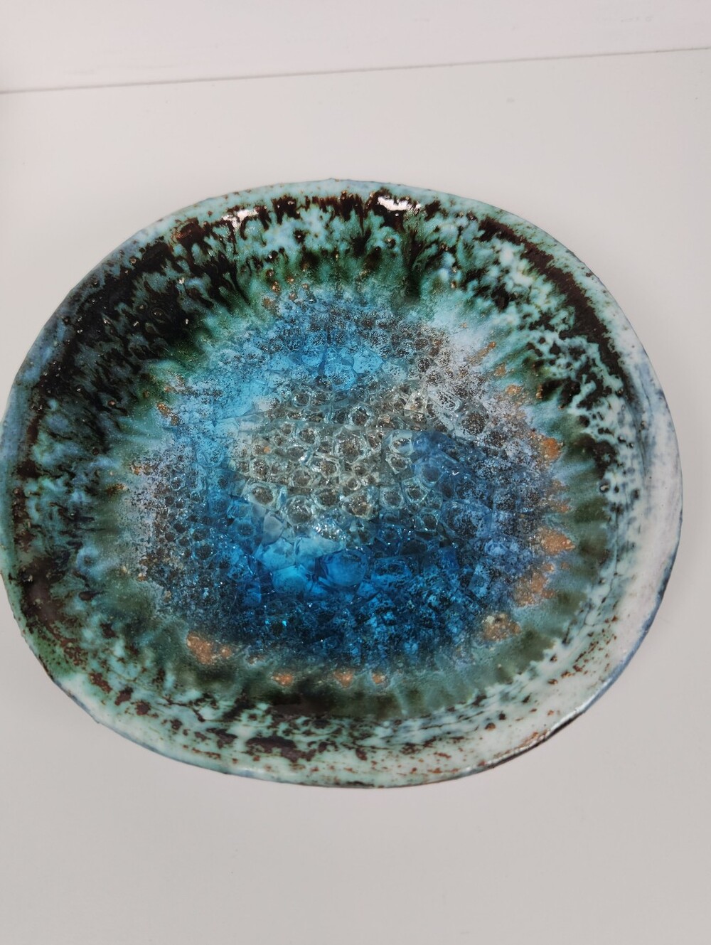 Signed Studio Pottery Trinket Dish, Blue & Turquoise Art Pottery Bowl | Catchall